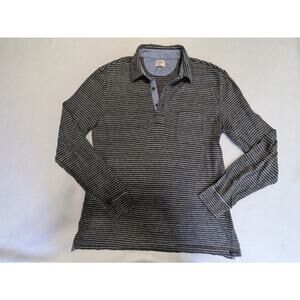 Faherty Polo Shirt Mens Medium Gray Charcoal Striped Luxe Organic Long Sleeve